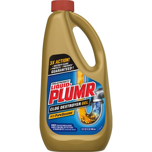 Liquid-Plumr Pro-Strength Clog Destroyer Gel with PipeGuard, Liquid Drain Cleaner - 32 Ounces