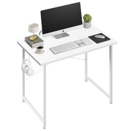 YSSOA Small Space Writing Desk with Headphone Hooks, Modern Simple Design, Suitable for Study, Home Office and Living Room