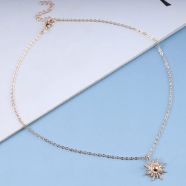 Inilbran Boho Sunburst Choker Necklace, Vintage Rising Sun Necklace, Golden Sun Celestial Collar Necklace, Minimalist Spike Sun Pendant Necklace, Jewelry for Women and