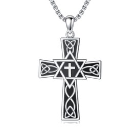 Cross Star of David Celtic Knots 925 Sterling Necklace Faith Protection Pendant for Men Women