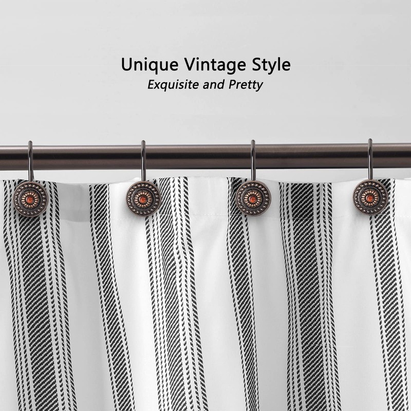 Bronze Shower Curtain Hooks, Decorative Shower Curtain Rings for Bathroom,
