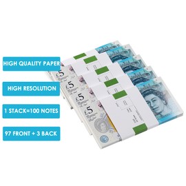 cardly Counterfeit Money 5 Pound Bills Prop Money Pound | British Company | 100 Notes | 500 Pound Stacks | For Movies, Advertising, Games, Parties, Supreme, Weapons, Costumes, Casino Games (5GB