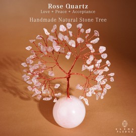 KARMAPLEDGE Rose Quartz Crystal Tree of Life Gifts for Women, Office Decor, Healing Crystal and Stones Chakra Tree for Positive Energy, Reiki Healing, Meditation, Good Luck, Spiritual, Birthday Gifts