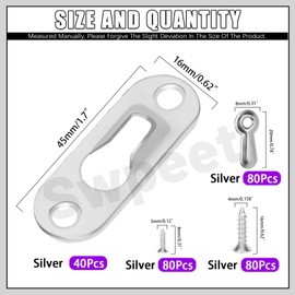 Swpeet 280Pcs 45 x 16mm Silver Carbon Steel Single Keyhole Hangers with Screws and Picture Frame Turn Button Fasteners Assortment Kit, Keyhole Hanging Plate Picture Hanger for Frame, Key, Photo