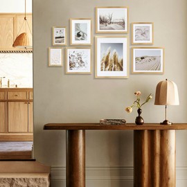 ArtbyHannah 8 Pack Neutral Gallery Wall Frame Set, Gold Picture Frames Collage Wall Decor with Desert Pictures, Multiple Sizes One 11x14,One 10x10,One 8x8,One 8x10,Two 12x9.5,Two 5x7