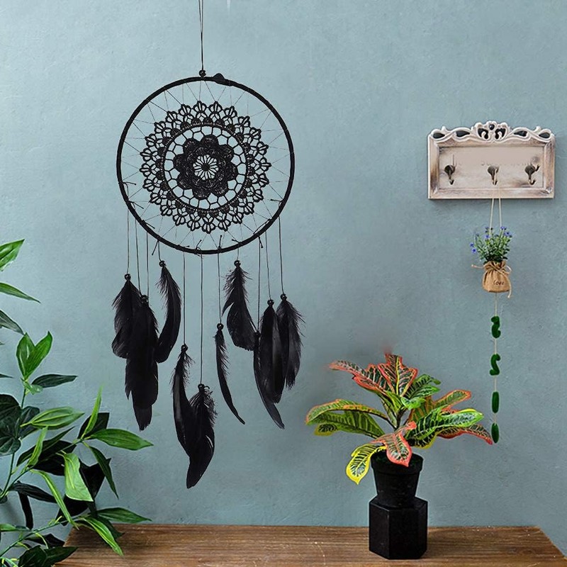 HERCHR Dream Catcher with Feathers,Feather Dream Catcher,Handmade Boho Crochet Lace