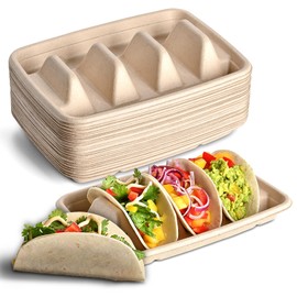 Kzeirm 24PCS Disposable Taco Holders for Party, Premium Paper Taco Plates with Dividers, Fiesta Taco Tray Holder, Taco Trays for 3 Tacos, Taco Tuesday Decorations Supplies, Taco Bar Serving Set for a Party