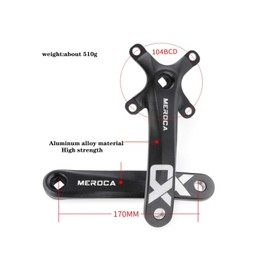 ZTZ Mountain Bike 170mm Crankset with 104 BCD 32/34/36/38T Chainring, Aluminum Alloy MTB Crank Narrow Wide CNC Round Chainring Bolts Fit for Mountain Bike, Road Bike Crank (34T, Black)