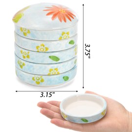 Yesland Ceramic Paint Palette, 5 Layers Stackable Mixing Trays Set, Round Porcelain Watercolor Palettes Sauce Dishes with Lid for Artist Gouache Pigment Chinese Watercolor Ink Mixing, Flower Pattern