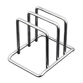 Clove Chopping Board Rack Stand 100% Stainless Steel 18/10, Cutting Board Holder Compact with 2 Compartments Extra Robust, Metal Chopping Board Organizer for Shelf Inside Cupboard