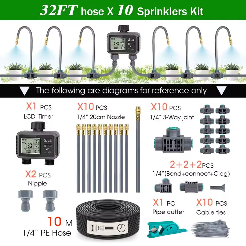 Dual-Zone Programmable Garden Misting & Irrigation Kit, 10/20/30m