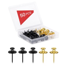 BoxedHome Pack of 50 Double Head Picture Thumbtacks, Decorative Push Pin, Hanging Wall Tacks, Hanger Nails for Home, Classroom, Office, Study, Room, Drywall (Black & Gold)