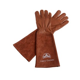 Leather Gardening Gloves for Women & Men, Long Garden Gloves, Cowhide Gauntlet Rose Pruning Thorn Resistant, Forearm Protection, Small, Brown