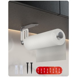 Paper Towel Holder - Kerisgo Paper Towel Holders Under Cabinet for Kitchen,Strong Adhesive Paper Towel Roll Rack for Bathroom,Wall Mounted Toilet Paper Holder for Bathroom,RVs,Sink,Glass(Silver)