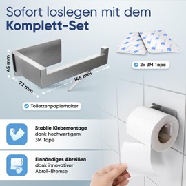 WOHNHELD WOHNHELD? Toilettenpapierhalter ohne Bohren (Mit Abroll-Bremse fr einh?ndiges Abrei?en) Edelstahl Klopapierhalter Klorollenhalter selbstklebend Silber