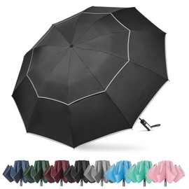 G4Free 54 Inch Windproof Inverted Umbrella with Reflective Stripe, Large Compact Reverse Golf Travel Umbrella for Rain 10 Ribs Double Canopy Automatic Open Close(Black)