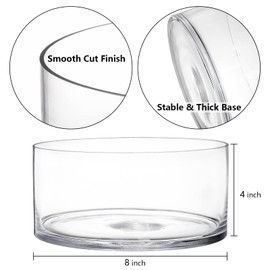 YOUEON Wide Glass Cylinder Vase, 4" Tall x 8" Wide Flower Glass Vase, Cylinder Glass Terrarium, Decorative Flower Vase Centerpiece for Weddings Events, Pillar Candle, Flower Arrangement, Clear