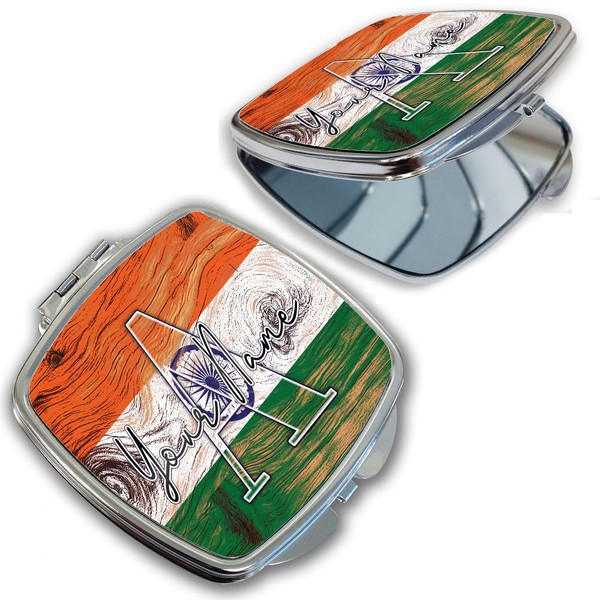 Bleu Reign Compact Personalized Pocket Mirror Custom Name India Flag