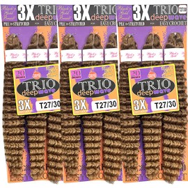 3X TRIO DEEPWAVE 20" (3 PACK) SYNTHETIC HAIR FOR CROCHET BRAIDING (#27/30 STRWBRRY BLONDE/AUBURN)