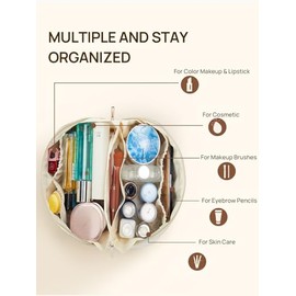 Telena - Bolsa de maquillaje de gran capacidad, bolsa de cosméticos de viaje portátil, piel sintética, impermeable, organizador de maquillaje para muj