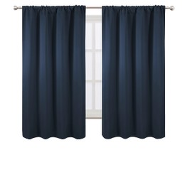 LEMOMO Navy Blue Blackout Curtains/38 x 63 Inch/Set of 2 Panels Rod Pocket Room Darkening Curtains for Bedroom