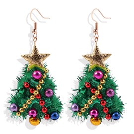 Christmas Dangle Earrings for Women Christmas Tree Star Ball Earrings Green Pom Pom Earring for Womens