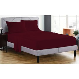 Fitted Sheet 100% Egyptian Cotton 200 Thread Count 25cm Deep Fitted Bed Sheet Hotel Quality Soft & Crisp Cotton Bedding Set (Burgundy, Single)