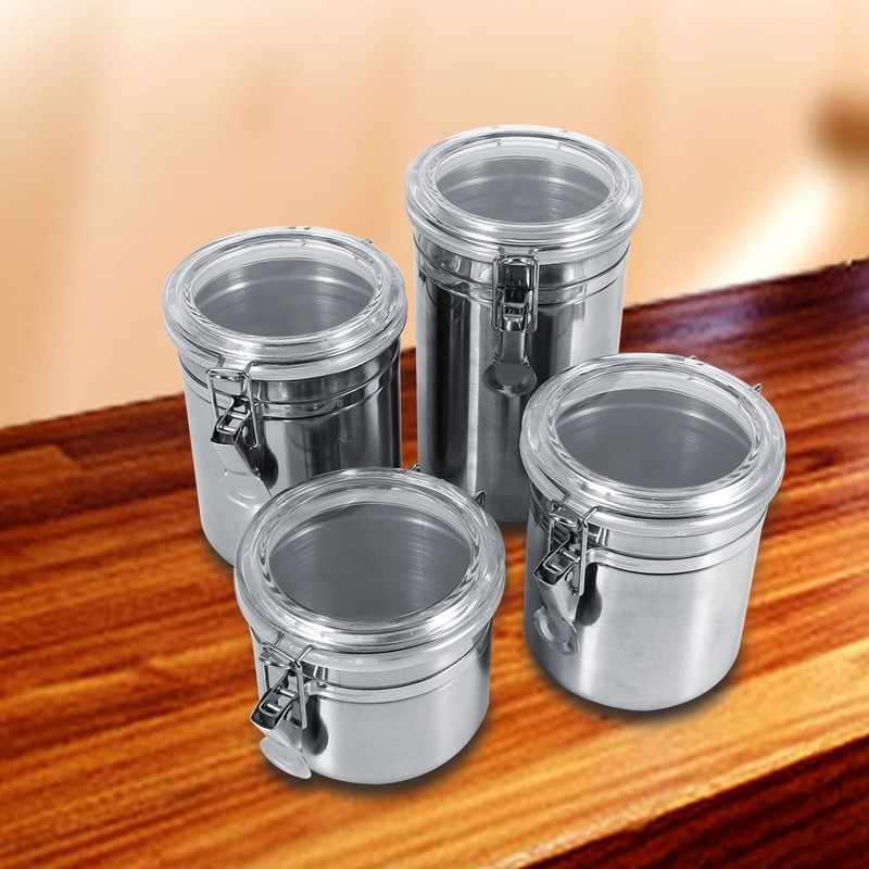 4pc Stainless Steel Canister Set with Clear Acrylic Lids &