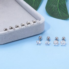 Lasidor 5 Pairs Stud Earrings White Cubic Zirconia Stainless Steel Stud Earring Hypoallergenic Screw Back Earrings Double Side Piercing Earrings Gifts for Women