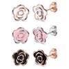 Sllaiss 3 Pairs Flower Earrings Set Cubic Zirconia Stud Earrings