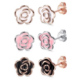 Sllaiss 3 Pairs Flower Earrings Set Cubic Zirconia Stud Earrings for Women Stud Earrings Set A