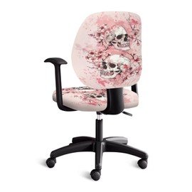 Wanzuoeng Skull Print Office Chair Slipcover Standard Size, Peach Blossom Printed High Back Computer Chair Cover, Skin Friendly Comfy Computer Chair Seat Covers, Home Office Accessories