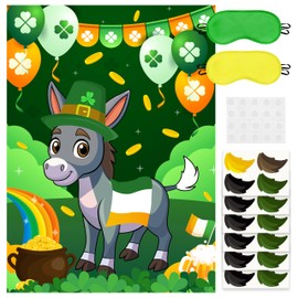 EmmgHen St. Patrick’s Day Pin the Tail On the Donkey Game Large Poster with 24 Pcs Stickers Blindfolds Fun Classroom Activity for Irish St. Patrick’s Day Carnival Birthday Party Decorations Wall Decor