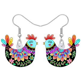 YAYAKO Cartoon Hen Earrings Anime Chicken Gifts for Women Girls Charms Acrylic Novelty Dangle Jewellery Creative Decor (Multi)