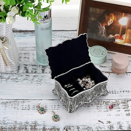 Hipiw Vintage Jewelry Organizer Box - Metal Trinket Storage Box Ornate Treasure Chest Box Jewelry Decorative box Keepsake Gift Box Case for Women,4.9"x3.4"x2.7"