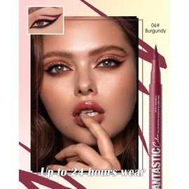 Burgundy Matte Liquid Eyeliner Pencil,Colorful High Pigmented Waterline Eye liner Waterproof Pen, Bright Colored Smudgeproof Long Lasting Eyeliner Pen Christmas Party Festival Makeup Gift for Women-06