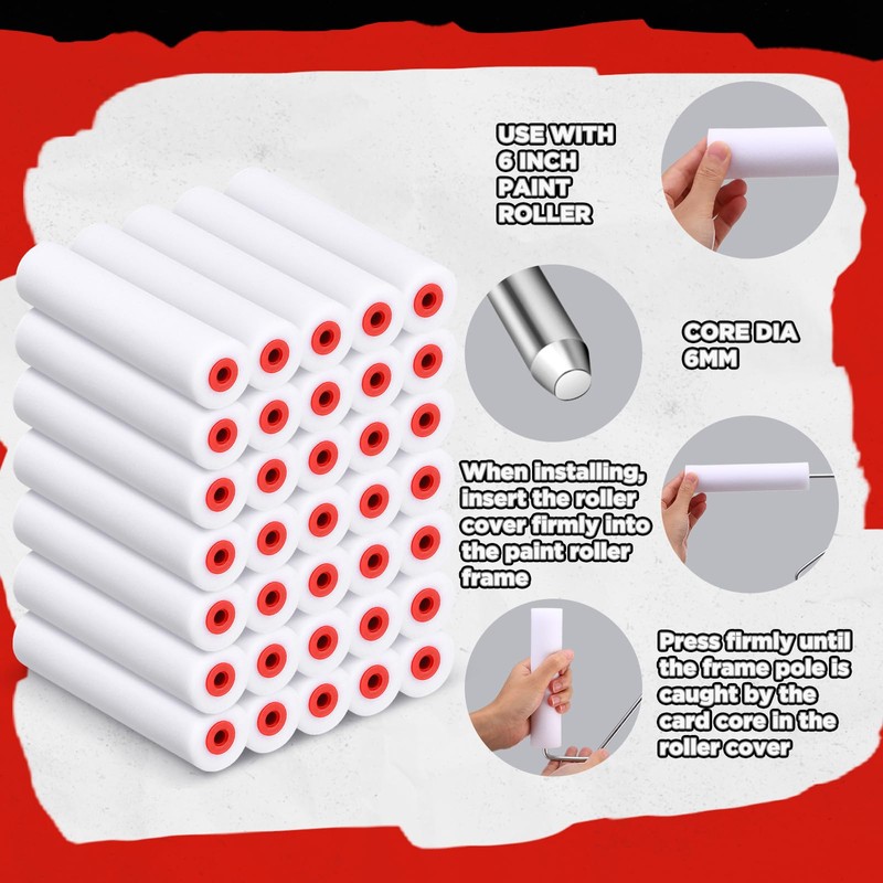 Nuogo 120 Pcs 6 Inch Foam Paint Roller Mini High