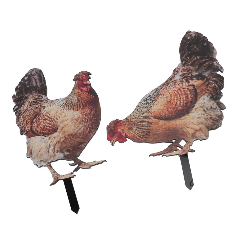 Doact Pack of 2 Chicken Garden Stakes, Handmade Chicken Lawn