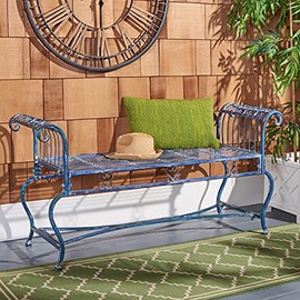 Safavieh PAT5004C Outdoor Collection Brielle Victorian Antique Blue Bench