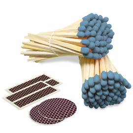 4" Steel Blue Matches (100 Count, with Striking Stickers Included) | Decorative Unique & Fun for Your Home, Gifts, Accessories & Events | Premium Long Wood Safety Matches by Thankful Greetings