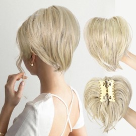 Rosooi Claw Clip Messy Bun Hair Piece Short Ponytail Extension with 3 Bendable Metals Wires Synthetic Wavy Curly Fake Hairpieces for Women DIY Full Easy Bun (Medium Blonde mix Light Blonde)