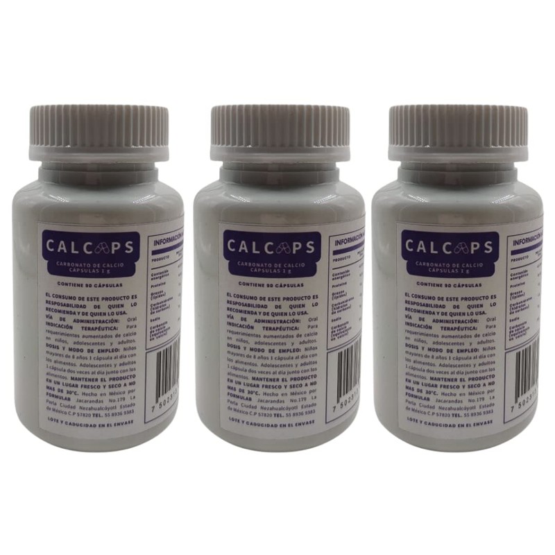 CALCAPS Tres frascos de Cápsulas de carbonato de calcio un