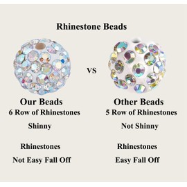 Rhinestone Beads for Jewelry Making 200pcs Mix 10mm Rhinestone Beads for Pens Making Bulk Glitter Sparkle Disco Ball rhinestone Spacer Beads for Bracelets Necklace Keychain Clay Rhinestone Beads