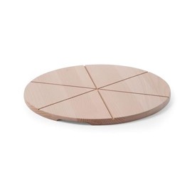 HENDI Pizza Boards, Made of Beech Wood, Beech Wood, Tarte Flambée Board, Bread Scoop, Pizza Shovel, with Grooves for Cutting 6 Equal Sizes, Diameter 300 mm