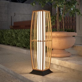 Grand patio Outdoor Floor Lamp Solar Powered Lantern Waterproof Wicker Boho Deck Lights for Garden Porch Decor, Large Taurus