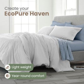 EcoPure Martex Comfort Wash 3-Piece Solid Full/Queen Comforter Set – 100% Organic Cotton - All-Season - Breathable & Lightweight – Easy Care - White