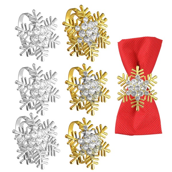 Christmas Napkin Rings Set of 6, Snowflake Serviette Ring Holder,