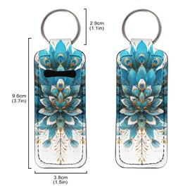 Uskorhein Peacock Feather Turquoise Lip Balm Holder Keychain Clip-on Sleeve Retro Peacock Hand Drawing Lip Balm Holder Lipstick Keychain Holder for Women Men