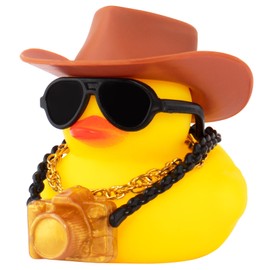 wonuu Camera Rubber Duck Car Ornaments Duck Car Dashboard Decorations for Cool Car Accessories with Cowboy Hat Necklace and Sunglasses, Brown