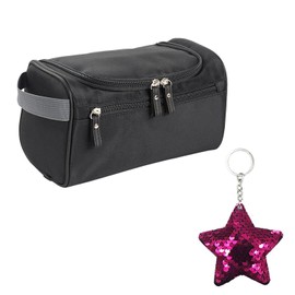 1 Toiletry Bag with 1 Five-Pointed Star Keyring, Travel Toiletry Bag, Large Capacity Handbag, Hanging Toiletry Bag, Travel Cosmetic Bag for Women, black, Modern